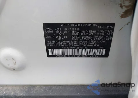 2020 Subaru Outback Premium из США, поврежденный, VIN 4S4BTACC6L3211097